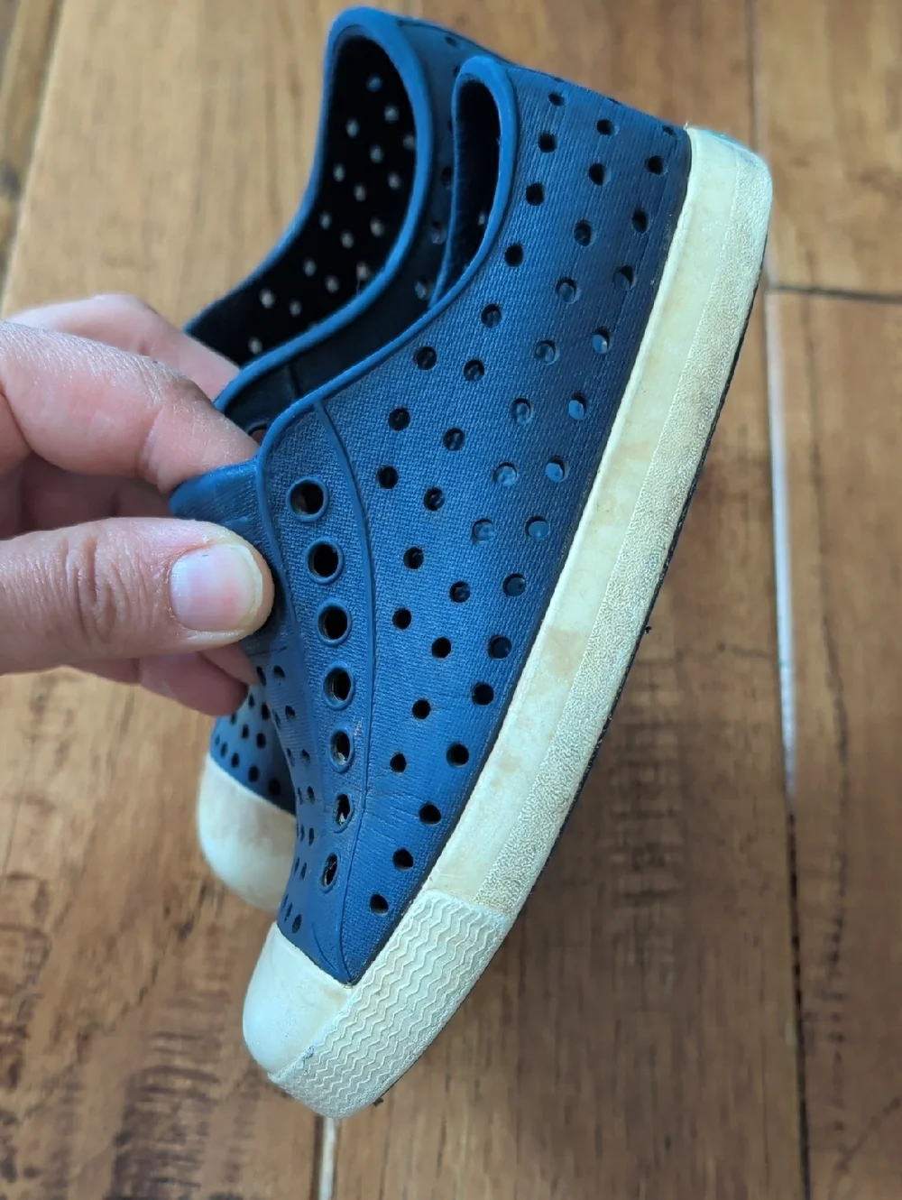 Native Jefferson Kids Navy Blue Slip-On Ventilated Sneakers with Cream Toe